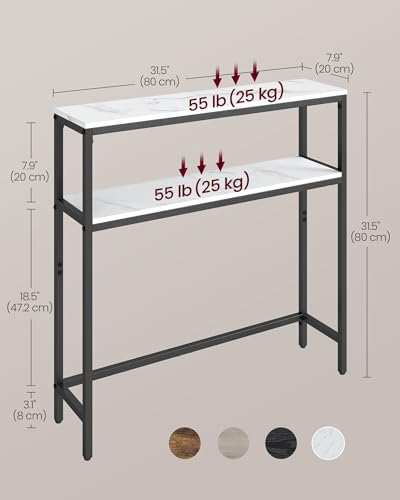 VASAGLE Console Table, 2-Tier Narrow Sofa Table with 2 Shelves, 7.9 x 31.5 x 31.5 Inches, for Living Room, Hallway, Entryway, Marble White and Ink Black ULNT130W59V1 VASAGLE