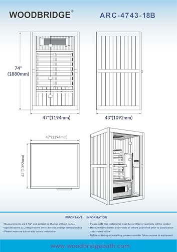 Woodbridge Infrared Home Sauna Room 2 Person Japanese Cedar Indoor Sauna with 7 Carbon Heaters, Red Light Therapy, Bluetooth Speaker, Intelligent Control Panel, Tempered Glass & Top Vent WOODBRIDGE