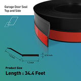 FCSOTSPS Garage Door Seal Top and Sides, 34.4FT Soft and Hard Composite Rubber Black Garage Door Weather Stripping Replacement, Universal Weatherproofing Garage Door Side Seal Strip FCSOTSPS