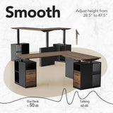 HUANUO 63 Inch L Shaped Standing Desk, Electric Executive Height Adjustable Desk with Storage Drawers, Reversible Design Computer Workstation for Home Office, Black Walnut HUANUO
