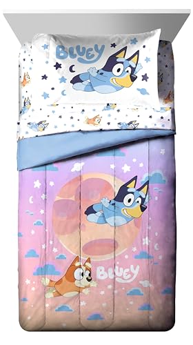 Jay Franco Bluey & Bingo Full Comforter Set - 7 Piece Bed Set Includes Sheet Set & Pillow Covers - Super Soft Clouds & Stars Kids Bedding Jay Franco