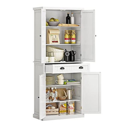 Function Home 72" Kitchen Pantry Cabinet, Tall Storage Cabinet, Freestanding Cupboard with Drawer and Adjustable Shelves, Pantry Cabinets for Kitchen Bathroom Living Room, White - WoodArtSupply