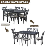 LUXOAK 7-Piece Solid Wood Dining Table Set, 60" Farmhouse Dining Table with 6 Chairs, Rectangular Table Set for 6, Kitchen & Dining Room Furniture, Grey & White LUXOAK