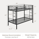VECELO Bunk Bed Twin Over Twin, Metal Bunkbeds with Ladder and Full-Length Guardrail, No Box Spring Needed, Space Saving, Noise Free, Black VECELO