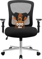 Sweetcrispy Big and Tall Office Desk Chair with Lumbar Support, 500lbs Heavy Duty Mesh Ergonomic Computer Chair with 4D Armrest and Wide Comfy Seat, Wheels for Adult Sweetcrispy