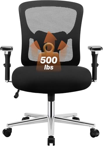 Sweetcrispy Big and Tall Office Desk Chair with Lumbar Support, 500lbs Heavy Duty Mesh Ergonomic Computer Chair with 4D Armrest and Wide Comfy Seat, Wheels for Adult Sweetcrispy