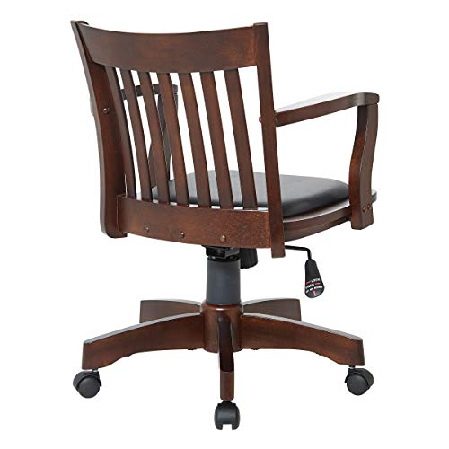 OSP Home Furnishings Deluxe Wood Banker's Desk Chair with Padded Seat, Adjustable Height and Locking Tilt, Espresso Finish and Black Vinyl OSP Home Furnishings