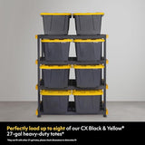 CX Black & Yellow®, Shelving Unit and Heavy Duty Storage Containers, Extremely Durable® (Shelf + 27 Gallon Container (8-Pack) CX