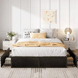 SHA CERLIN Queen Platform Bed Frame with 2 Large Storage Drawers - Heavy Duty Metal & Rustic Wood, Noise-Free, No Box Spring Needed, Black SHA CERLIN