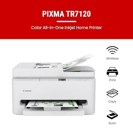 Canon PIXMA TR7120 Wireless Color Inkjet Printer for Duplex Printing, White – Home Printer with Copier/Scanner, Auto Document Feeder, Compact Design, Intuitive Control Panel Canon