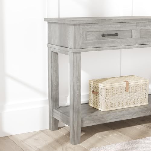 IDEALHOUSE entryway Table, Entry Table with Drawers 3-Drawer Storage & Open Shelf, 2-Tier Sofa Table Behind Couch Narrow Long, Farmhouse entryway Console for Hallway Foyer Living Room, Grey IDEALHOUSE