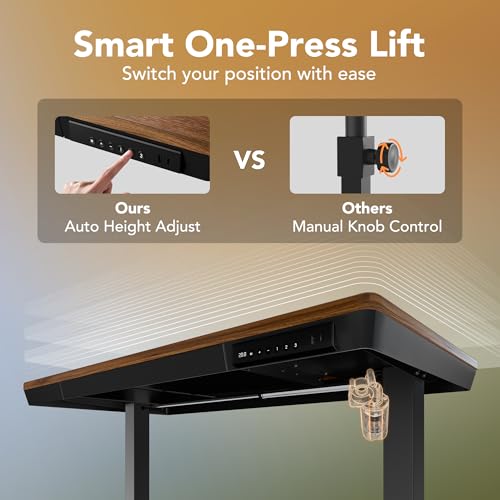 HUANUO Electric Standing Desk with Drawers, 40 x 24 Inch Electric Adjustable Height Desk, Quick Install One-Piece Tabletop with USB Charging Ports, Sit to Stand Up Desk for Home Office, Black Walnut HUANUO