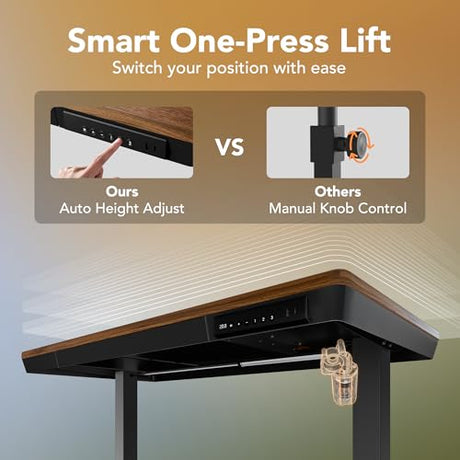 HUANUO Electric Standing Desk with Drawers, 40 x 24 Inch Electric Adjustable Height Desk, Quick Install One-Piece Tabletop with USB Charging Ports, Sit to Stand Up Desk for Home Office, Black Walnut HUANUO