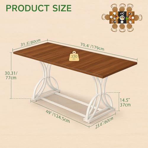 YITAHOME 70.3 Inch Modern Minimalist Dining Table for 6-8, Sturdy Wooden Table with Geometric White Metal Legs, for Dining Room, Kitchen, Conference Room YITAHOME