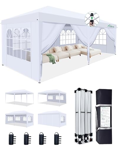 Acepic 10x20 Pop Up Canopy Tent with 6 Removable Sidewalls, One-Push Center Lock Design, Commercial Grade Waterproof Party Gazebo, UV Protection Outdoor Event Shelter with Church Windows, White