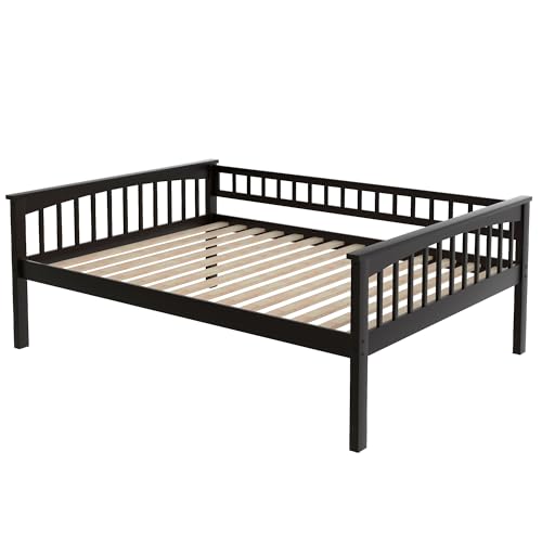 Ball & Cast Full Over Full Bunk Bed with 2 Storage Drawers and Ladder,Wood Bunk Bed Frame w/Guardrails,Space-Saving,Slat Support,No Box Spring Needed,Convertible Beds for Apartment,Bedroom,Espresso Ball & Cast
