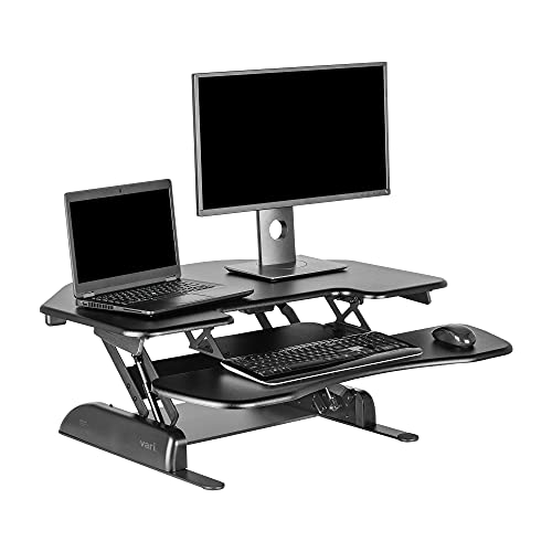 Vari - VariDesk Cube Corner 36 - Cubicle Standing Desk Converter for Dual Monitors - Home Office Desk with 11 Height Adjustable Settings, Spring-Assisted Lift, Weighted Base - Fully Assembled, Black VARIDESK
