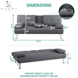 Naomi Home Transform Your Living Space with Comfort Gray Futon Sofa Bed with Armrest Cupholders Reclining Function Ideal for Cozy Living Rooms Sofa Bed Couch Metal Legs Faux Leather Naomi Home