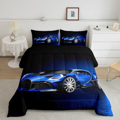 Feelyou Sports Car Comforter Blue Race Car Comforter Set for Kids Boys Girls Extreme Sports Theme Bedding Set Cool Speed Luxury Car Decor Quilt Set with 1 Pillowcase 2Pcs Bedding Twin Feelyou