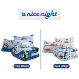 A Nice Night 5Pcs Bed in A Bag Cartoon Cartoon Car Kids Comforter Set Construction Bedding Set, Race Car Motorcycle Truck Pickup Printed, Twin,Dark Blue A Nice Night
