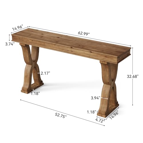 TRIBEWOOD 63-Inch Solid Wood Console Table, Farmhouse Entryway Table with X-Shaped Legs, Long Sofa Table for Living Room, Hallway, or Foyer, Easy Assembly, Anti-tip Kits TRIBEWOOD