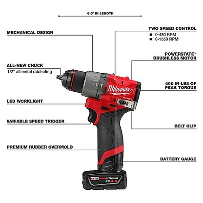 Milwaukee M12 FUEL 12-Volt Lithium-Ion Brushless Cordless Hammer Drill and Impact Driver Combo Kit w/2 Batteries and Bag (2-Tool) - WoodArtSupply