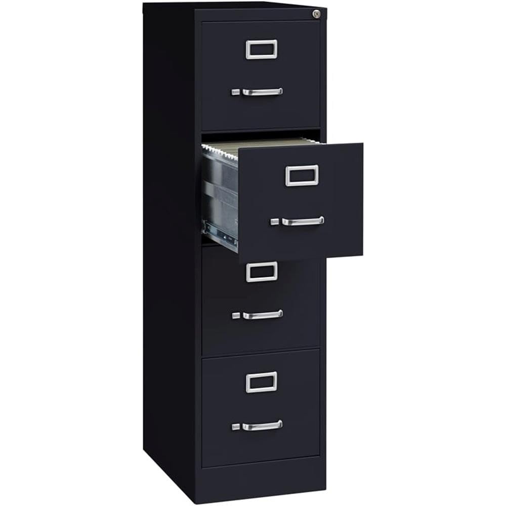 Pemberly Row 4 Drawers 52" Vertical Black Metal Filing Cabinet Lockable Pre-Assembled Stationary Letter Size for Home, Office Pemberly Row