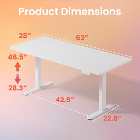 HUANUO 63 x 28 inch Electric Standing Desk Adjustable Height, 4 Memory Height Settings, Sit Stand Up Desk for Home Office & Computer Workstation, White HUANUO