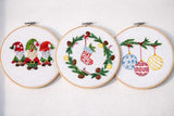 Looples Embroidery Kit for Beginners and Adults with Video Tutorials – DIY Starter Kit with 3 Stamped Floral Patterns, Hoops, Threads, Needles, and Instructions (Gnomes, Ornaments & Holiday Wreath)