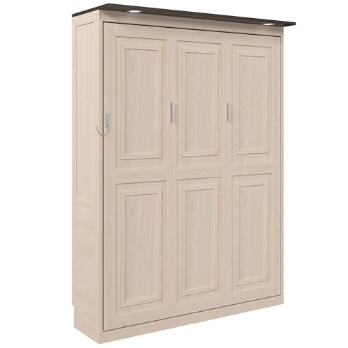 SOFTSEA Queen Size Murphy Bed with LED Lights, Space-Saving Foldable Wall Bed Cabinet for Bedroom, Home Office & Guest Room, Beige SOFTSEA