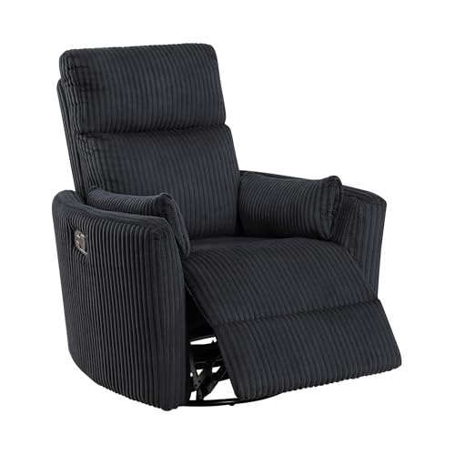 Lexicon Modern Swivel Glider Recliner Chair, Nursery Glider, Corduroy Fabric Upholstery Recliner with 2 Lumbar Pillows, Manual Reclining Sofa Chair for Living Room/Office/Apartment, Black Lexicon