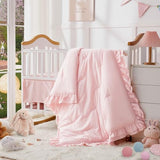 Wowelife Girl Crib Bedding Set, 3-Piece Crib Comforter Set for Girls, Boho Ruffle Pink Nursery Bedding Set Include Crib Comforter, Crib Fitted Sheet and Crib Skirt, Pink Wowelife