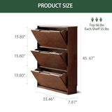 Wayshome Oak Shoe Cabinet with 3 Flip Drawers, Solid Wood Shoe Storage Cabinet, Narrow Shoe Organizer for Entryway, 7.9" x 33.5" x 45.7", Oak Wood, Walnut Wayshome
