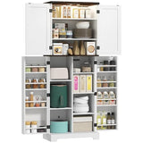 HOMCOM 64" Kitchen Pantry Cabinet with LED Motion Sensor Light, Farmhouse Tall Storage Cabinet with Adjustable Shelves, Cupboard for Living Room, Dining Room, White HOMCOM