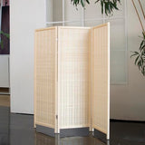Loomveil 3 Panel Short Room Divider Folding Screen,47 inch Bamboo Panel Divider for Home Partition,Beige Loomveil