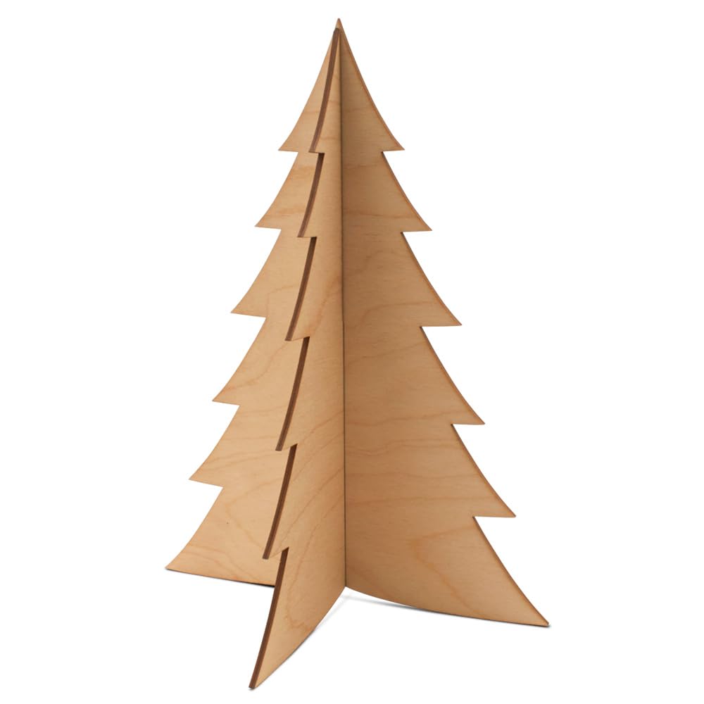 Wooden Christmas Tree, 17 3/4 Inch Wood Christmas Trees, Pack of 1 Christmas Wood Cutouts, Slotted 2 Piece, 3D Wooden Tree for Crafts, Party, Painting, Decor, Wood Tree Cutout, Christmas Ornaments Woodpeckers