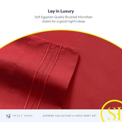 Full Size Sheet Sets - Breathable Luxury Sheets with Full Elastic & Secure Corner Straps Built In - 1800 Supreme Collection Extra Soft Deep Pocket Bedding Set, Sheet Set, Full, Red Sweet Home Collection