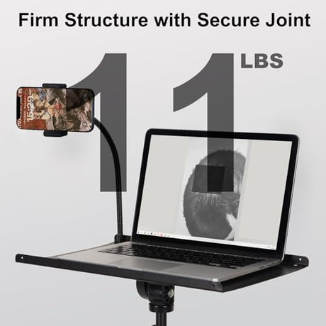 Tossbiss Laptop Tripod on Wheels with 2 Shelves, Portable Projector Floor Stand Adjustable Height 25.9 to 51.8 Inch with Phone Holder Tossbiss