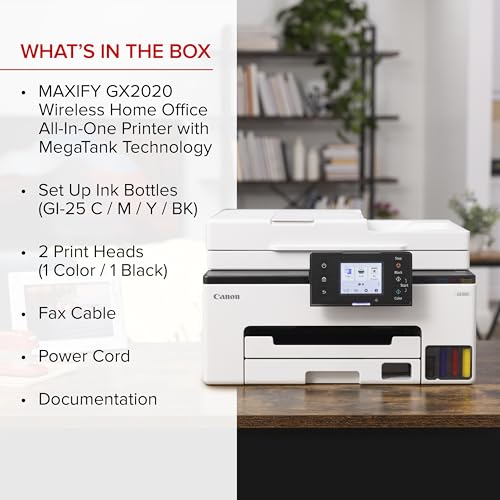 Canon Megatank GX2020 All-in-One Wireless Supertank [Megatank] Printer | Print, Copy and Scan| Mobile Printing |2.7" LCD Color Touchscreen | Auto Document Feeder and Auto Duplex Printing Canon