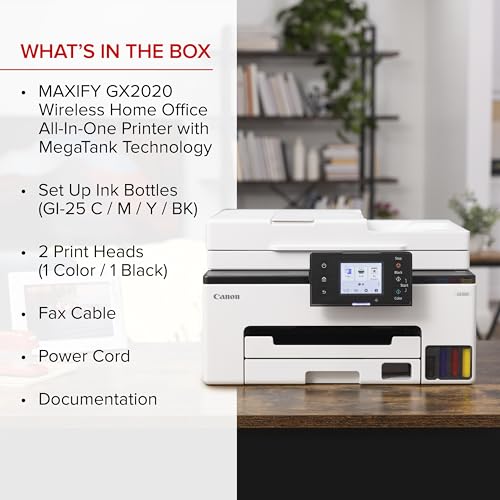 Canon Megatank GX2020 All-in-One Wireless Supertank [Megatank] Printer | Print, Copy and Scan| Mobile Printing |2.7" LCD Color Touchscreen | Auto Document Feeder and Auto Duplex Printing