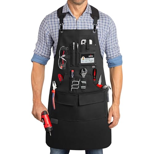 NoCry Heavy Duty Work Aprons For Men with Reinforced Pockets, Magnet Holders & Durable Stitching — Ideal Tool Apron or Woodworking Apron for Men with Padded Shoulder Pads & Quick-Release Buckles NoCry
