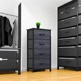 DWVO 4 Drawers Dresser, Dresser for Bedroom, Fabric Storage Tower, Chest of Drawers, Organizer Unit for Closets, Living Room, Sturdy Steel Frame, Wooden Top, Easy Pull Fabric Bins DWVO