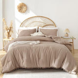 YIRDDEO Twin Comforter Set - Comforter Twin Size Bed with Ball Pom Fringe, Soft Bedding Set for All Seasons - 2 Pieces, 1 Comforter (66"x90") & 1 Pillow Sham(20"x26"), Taupe YIRDDEO