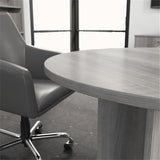 Pemberly Row 42W Round Conference Table with Wood Base in Platinum Gray - Wood Pemberly Row