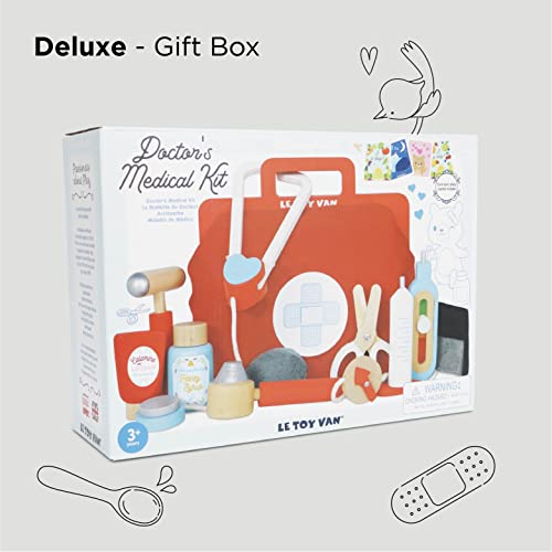 Le Toy Van - Kids Wooden Educational Pretend Play Honeybake Doctor's Medical Play Set Kit | Kids Pretend Play Role Play For Boys And Girls | 3 Year Old +, 8.66" x 5.70" x 5.90" (TV292), Red Le Toy Van