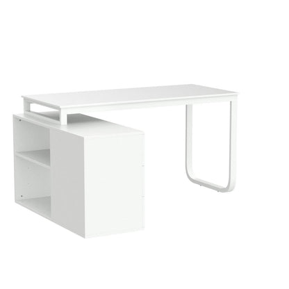 Homsee Home Office Computer Desk Corner Desk with 3 Drawers and 2 Shelves, 55 Inch Large L-Shaped Study Writing Table with Storage Cabinet - White - WoodArtSupply