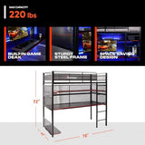 X Rocker BattleBunk Twin Size Gaming Bunk Bed, Durable Metal Frame with Built-in Gaming Desk and Shelving, Black and Red X Rocker