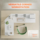 Mericonia 66 inch Large Corner Gaming Desk, Simple L Shaped Desk with CPU Stand & Hooks, Computer Desk for Home, Bedroom & Office Workspace, White Mericonia