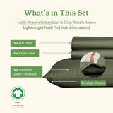California Design Den Twin XL Sheets Cotton Set - Soft 100% Organic Cotton Sheets, Deep Pockets, Crisp Percale, Breathable and Durable Bedding Set for Dorms, Hospitals - Olive Green California Design Den