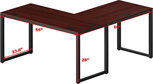 SHW Home Office 55"x60" Large L Shaped Corner Desk, 24" Deep, Cherry SHW